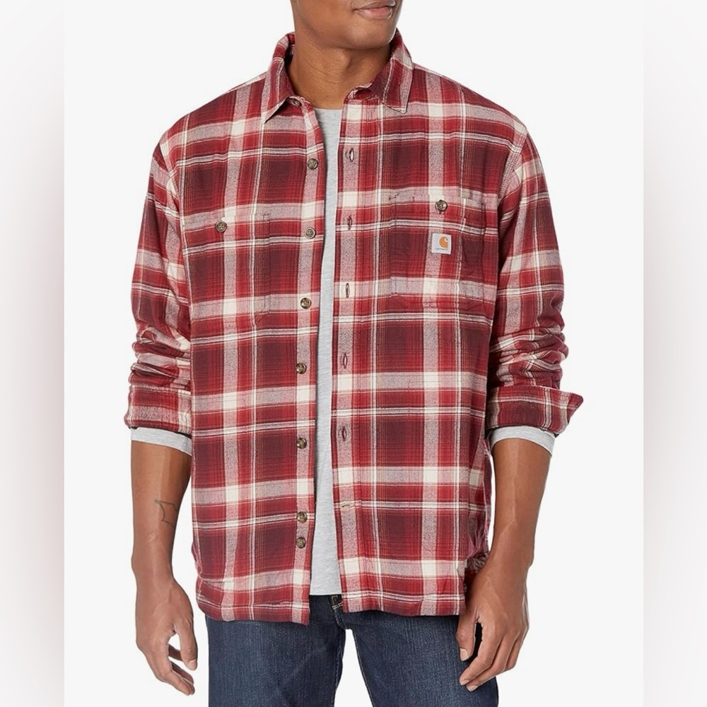 Carhartt Men's Flannel Shirt Rugged Flex Midweight Plaid Red Size 2XL